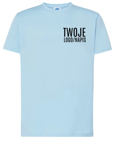 błękitna koszulka z logirm firmowym - koszulka firmowa.webp