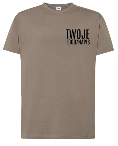 ciemno beżowa koszulka firmowa z logiem.webp