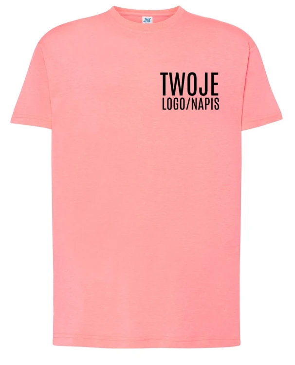 różowa fluor koszulka z logiem firmowym.webp