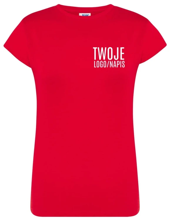 Czerwona damska koszulka reklamowa z logiem firmy.jpg