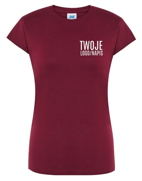 Bordowa damska koszulka z logiem firmy.jpg